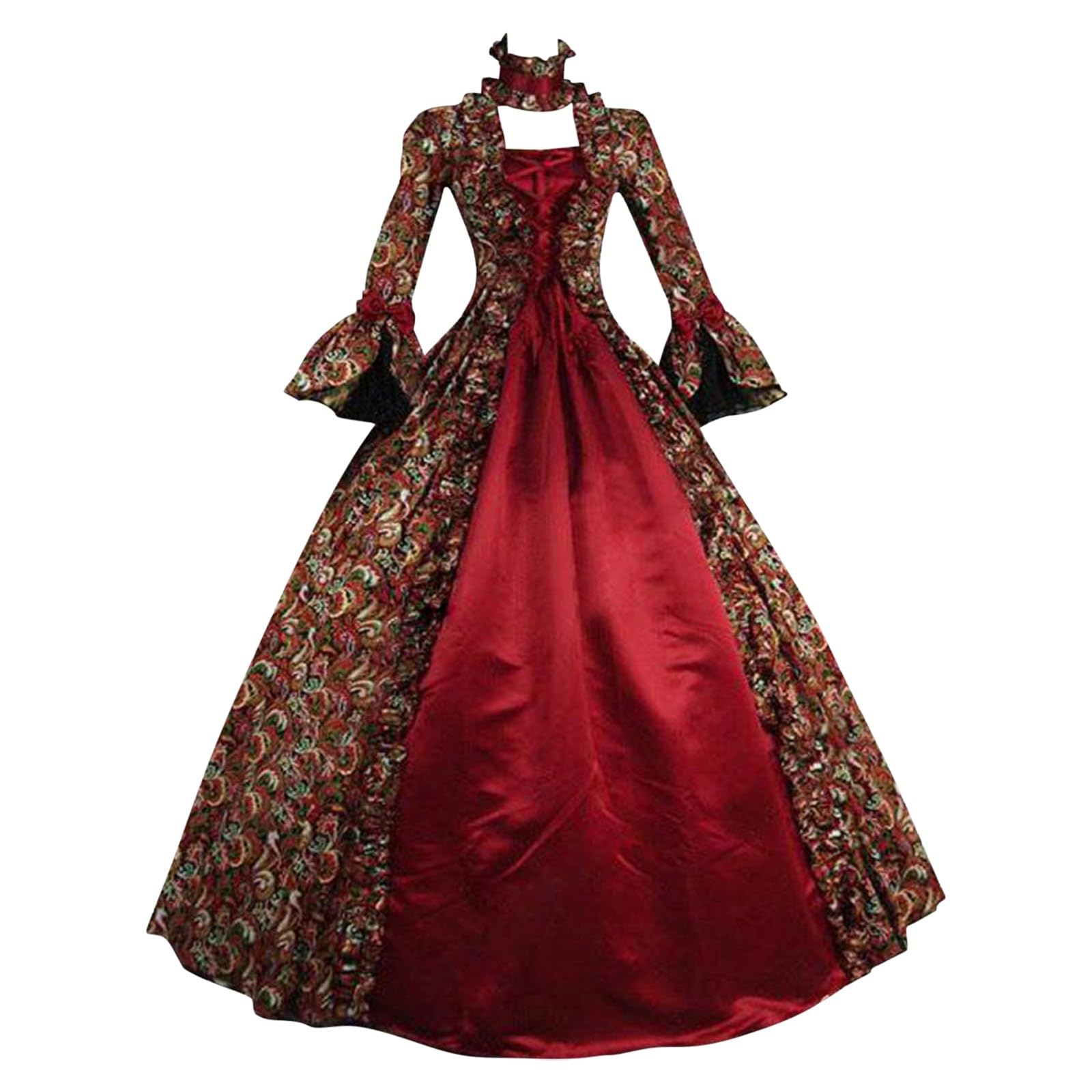 2024 Robe Rétro Médiévale Femme Victorienne Reine Costume Grande Taille Manches Trompette Robe Renaissance Gothique Robe de Soirée Cocktail Elegante Deguisement Halloween Carnaval Victorien