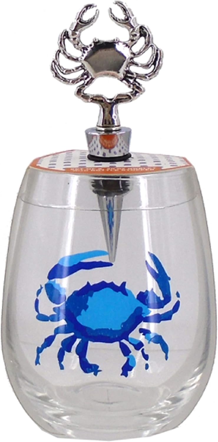 Chesapeake Bay 71670 2 Piece Blue Crab Wine Glass with Stopper