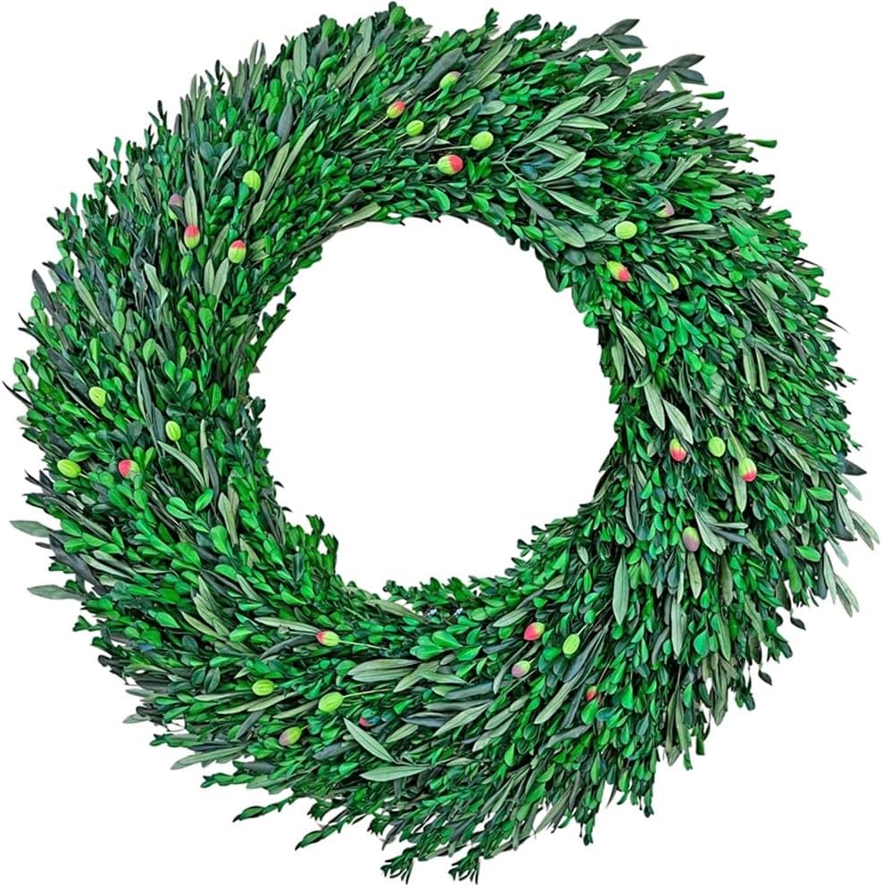 Preserved Dried Olive Leaf and Boxwood Wreath 30 Inch