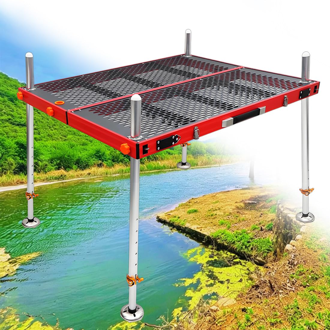 Aluminiowe, Składane Stanowisko Wędkarskie, Pomost Na Każdy Teren Z Nogami O Regulowanej Wysokości (1.1 m/1.3m/1.5m), Składa Się Do Rozmiaru Walizki, Mieści Się W Plecaku 80 * 100-1.1m