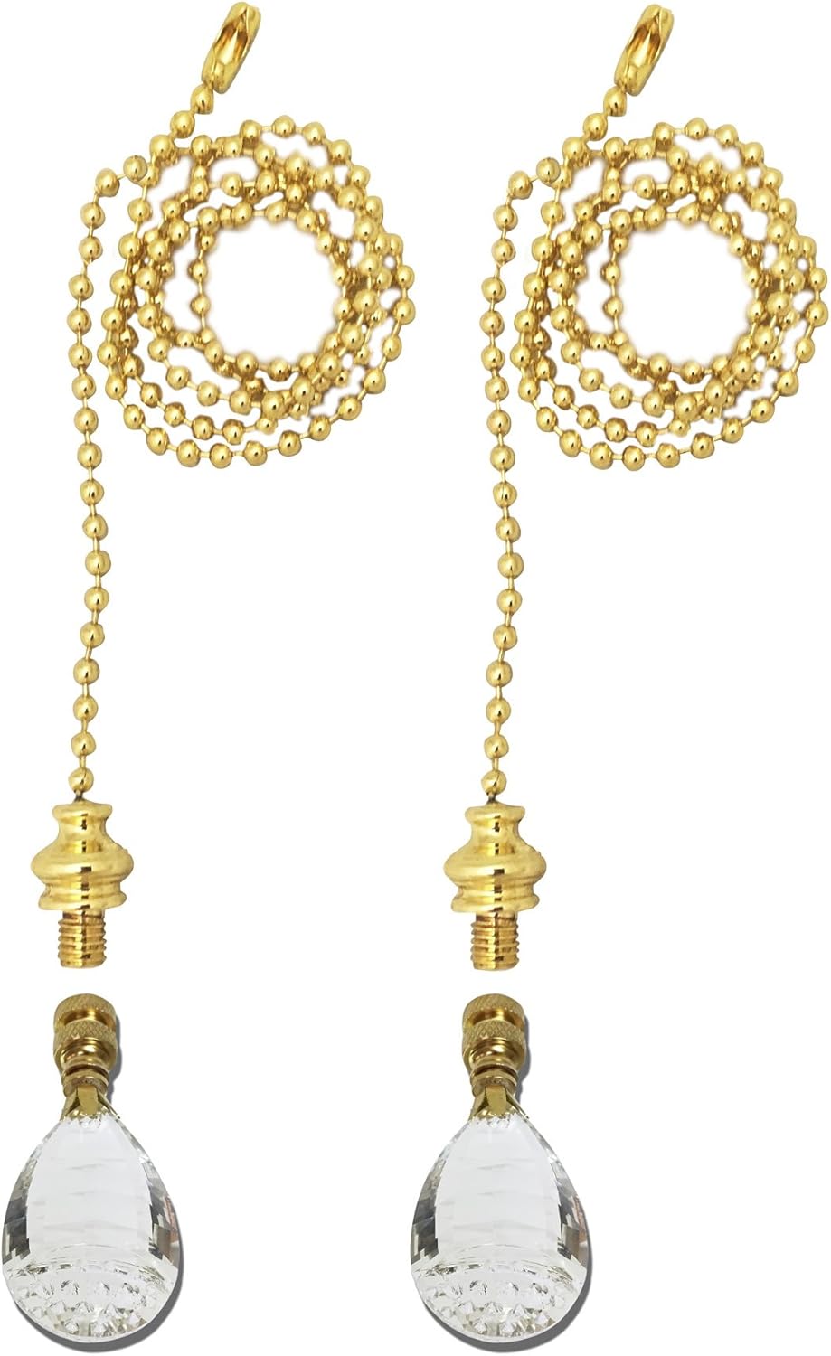 Royal Designs Celling Fan Pull Chain Beaded Ball Extension Chains with Decorative Balloon Drop Crystal Design, Polished Brass, Set of 2