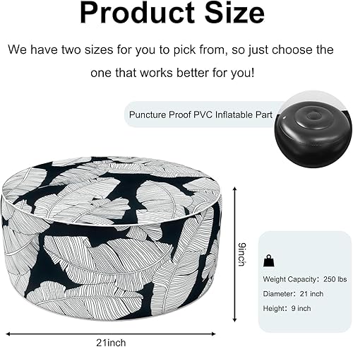 Miniatura 2 de Taburete otomano inflable de 21 pulgadas de diámetro x 9 pulgadas de alto para uso en exteriores e interiores, taburete repelente al agua con mango