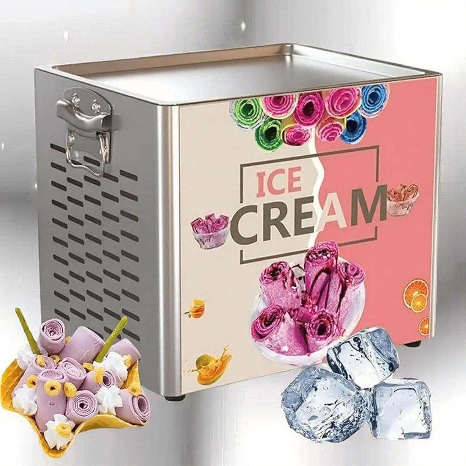 Commercial Stainless Steel Frozens Yogurt Machine, Commercial Ice Cream Maker, Yogurt Thai Stir Roll Ice Cream Machine, Copper Tube Cooling Design, For Snack Shops, Dessert Shops, Bars, Food Trucks