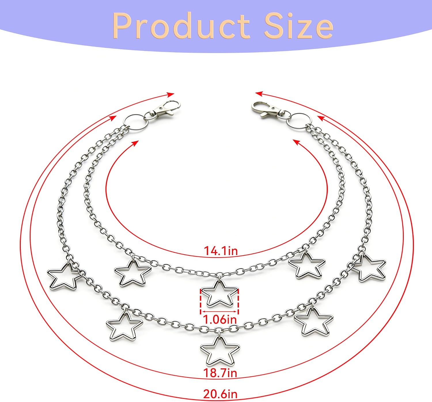 Punk Star Pants Chain Silver Double Layer Jean Chain Belt Wallet Chain for Women Men, Y2K Goth Hip Hop Grunge Waist Chain Bag Chain Emo Jeans Accessories