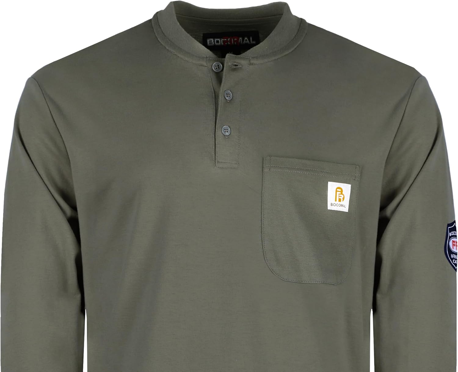 BOCOMAL FR Shirts Henley 7oz Midweight Fire Resistant Clothing NFPA2112 CAT2 Men's Flame Retardant Work Shirt