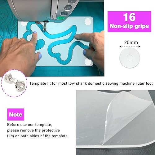 Miniatura 5 de Kapyoo Freemotion - Reglas y plantillas de acolchado para colchas a máquina, suministros de acolchado, patrones de acolchado con agarres