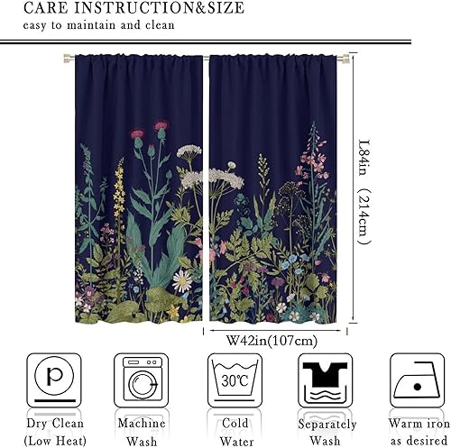 Miniatura 53 de Retro 70s Floral Blackout Window Curtains, Watercolor Flower Plant Rustic Modern Style Pattern Window Drapes, for Bedroom Living Room 42x45in 2