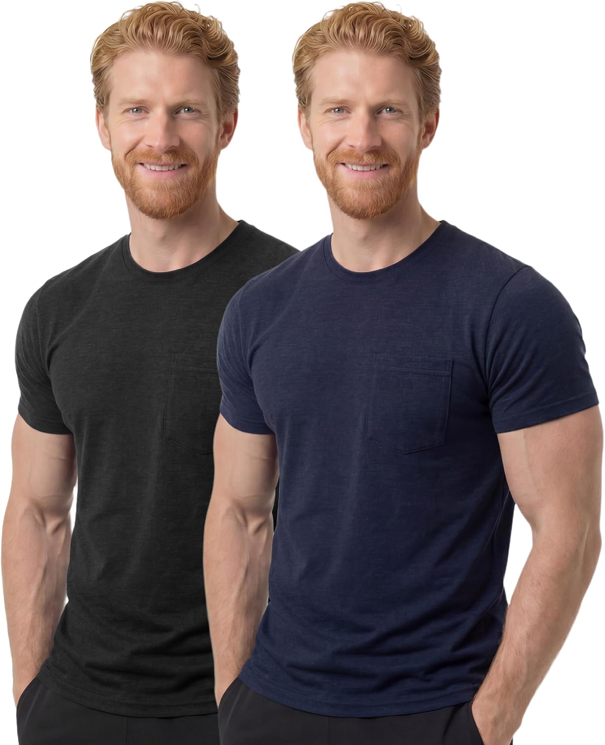 Merino Wool T-Shirt for Men 2 Pack Merino Wool Short Sleeve Tee with Chest Pocket for Hiking & Travel