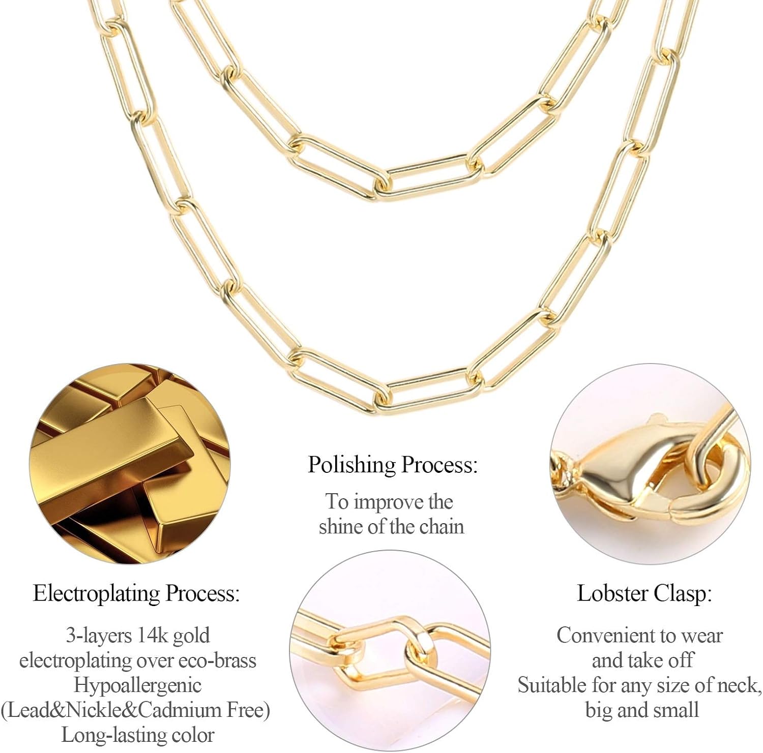ALEXCRAFT Gold Chain Necklace - Long 14ct Gold Plated Paperclip Necklace for Women Girls & Men, 24 inches - Image 5