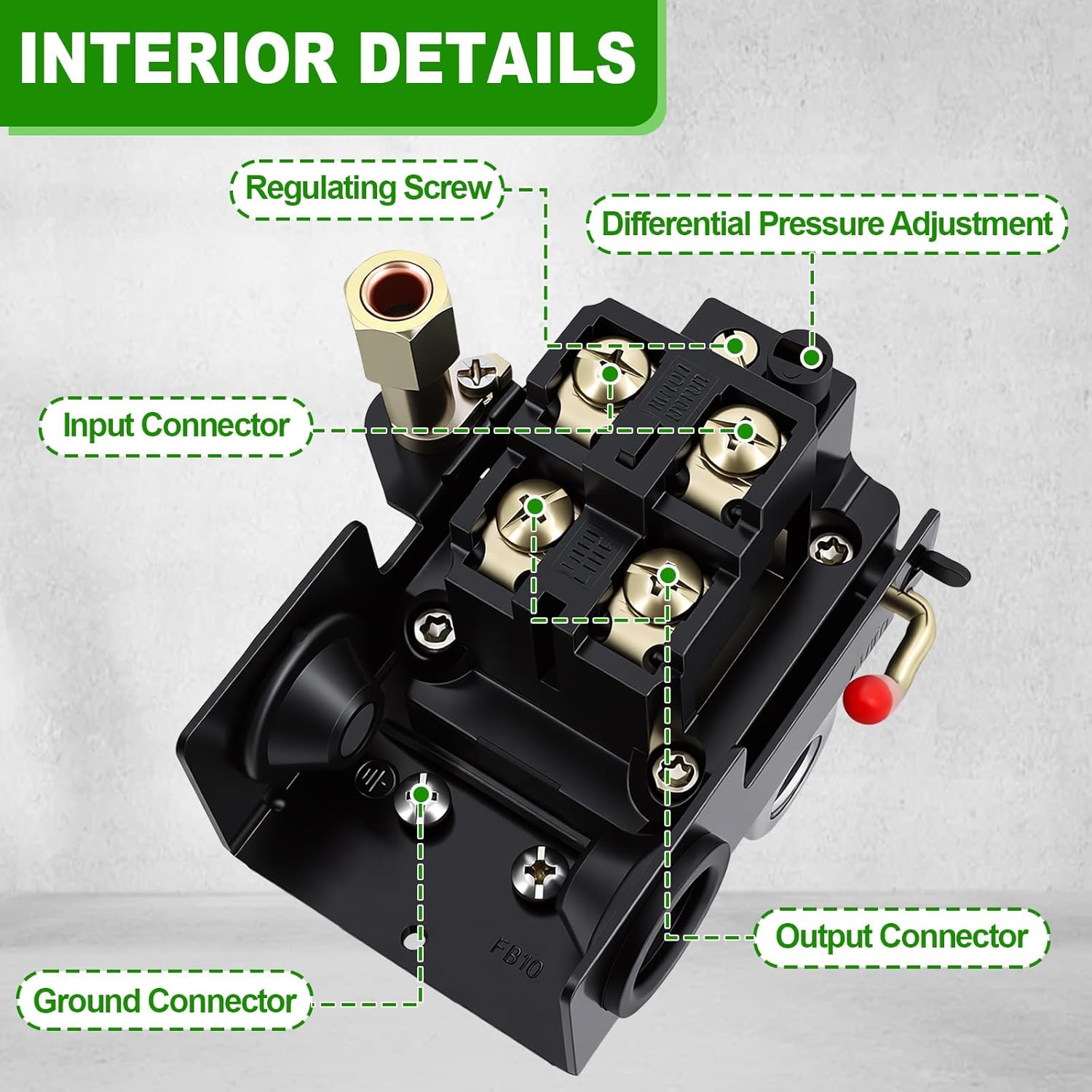 Air Compressor Pressure Switch LF10-4H, 4 Port 1/4" NPT, 95-125 PSI Pressure Control Switch for Air Compressor Parts Replacement