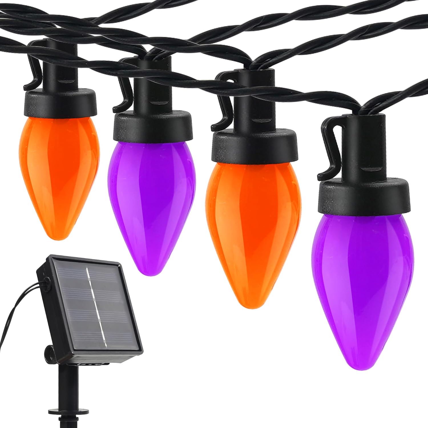 RECESKY C7 Halloween Solar Lights 50 LED 24Ft Smooth Bulb Orange