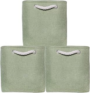 Storage Cubes Organizer (11x11x11) Collapsible Storage Bins for Shelves with Handles Cubby storage organizer Organizing Closet Toys for Living Room Bedroom Decor Closet (Green 3 Pack)