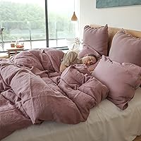 Vista 6 de Simple&Opulence - Juego de funda de edredón 100 % lino, 3 piezas con cierre de botón de coco, de lino francés lavado, color liso, suave