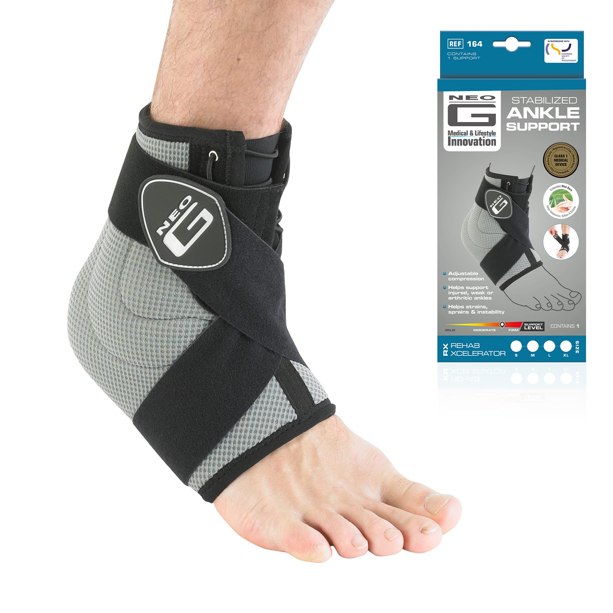 Ankle Support Brace RX Stabilised with Figure of 8 Ankle Strap, Elasticated Lacing System and Silicone Inserts for Weak, Injured, Arthritic Ankles, Joint Pain Relief - Adjustable - S