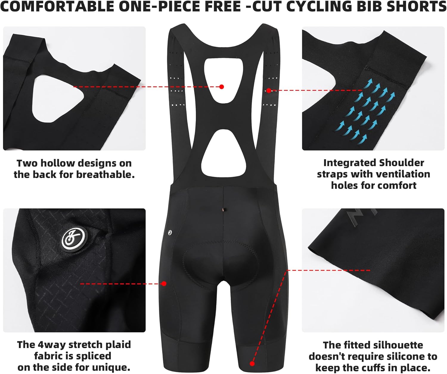 YKYWBIKE Cycling Bibs Men,Elastic Interface Padded Cycling Bib Shorts,Breathable Road Bike Bib Shorts,Biking Bib Short Men - Image 5