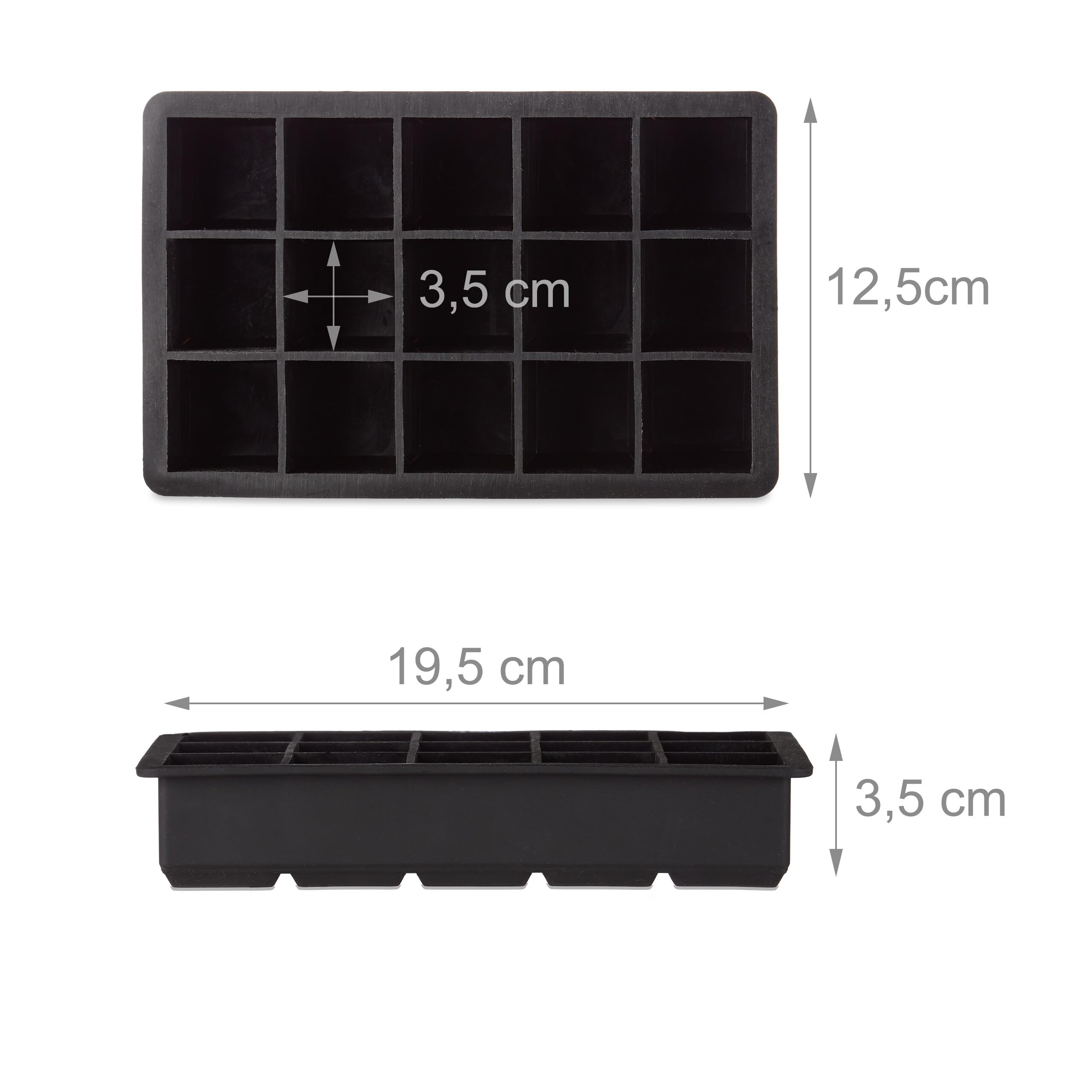 10x Forma per Ghiaccio in Silicone, Vaschetta per Cubetti, Forma-Ghiaccio, HLP 3,5 x 19,5 x 12,5 cm, Nero