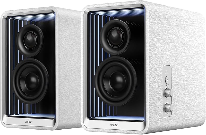 Edifier QR65 RGB Light Desktop Active Monitor, 70W RMS, Hi-Res Audio, White | LDAC Bluetooth 5.3, 2.75" Long-Throw Aluminum Diaphragm mid-Low Drivers, 65W TurboGaN Charging, SUB Out, Multi Inputs, Stands