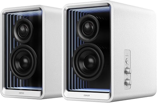Edifier QR65 Desktop Active Monitor with 2.75" Long-Throw Aluminum Diaphragm mid-Low Drivers, Hi-Res Audio, Brilliant Light Effects, 70W Output Power Bluetooth Speakers with Stands - White
