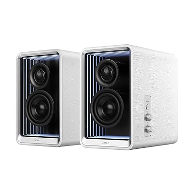 Edifier QR65 Desktop Active Monitor with 2.75" Long-Throw Aluminum Diaphragm mid-Low Drivers, Hi-Res Audio, Brilliant Light Effects, 70W Output Power Bluetooth Speakers with Stands - Black