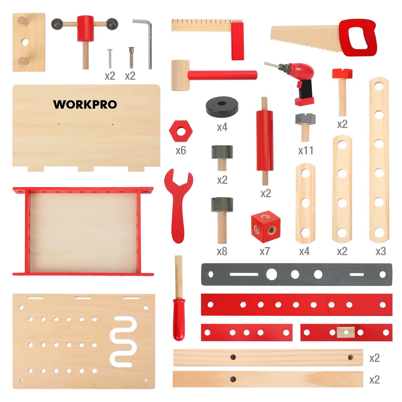 WORKPRO Wooden Workbench Kit Kids Tool Bench, Building Toy Set Creative&Educational Construction Toy, Great Gift for Toddlers 3+