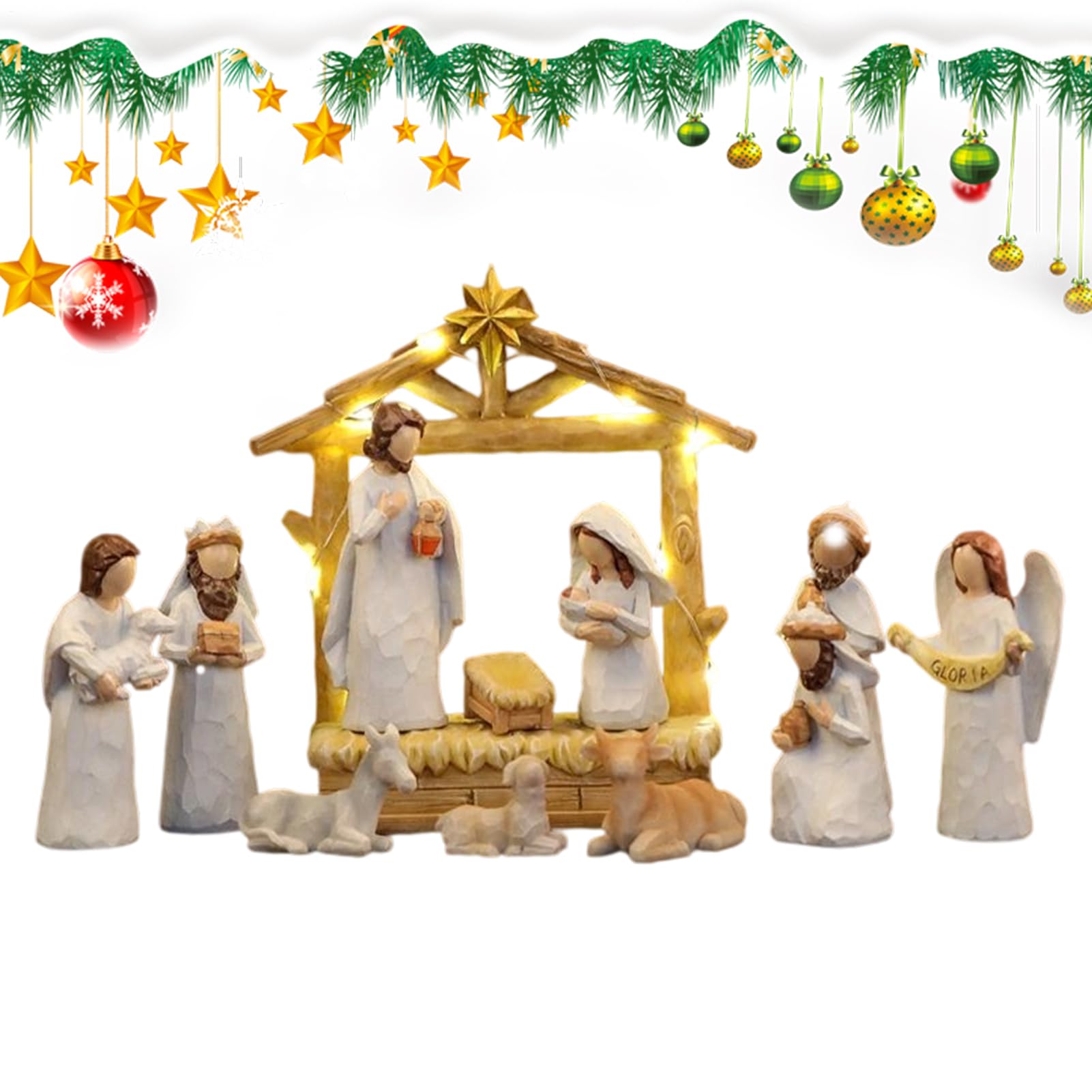Weihnachtskrippe Set Innen Religiöse Heimdekor-Figuren 12 Stück
