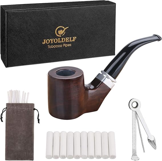 Joyoldelf Cylinder Shape Smoking Pipe Wooden Pipe with 9mm Pipe