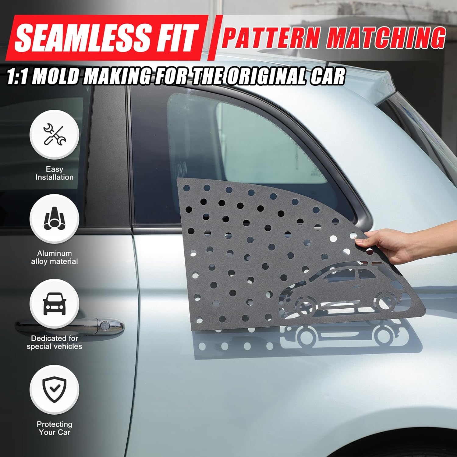 Window Louvers Air Vent Grill Trim Compatible with Fiat 500 2007-2025,Aluminum Alloy Rear Side Window Louver Scoop Sun Shade Cover Exterior Decoration Accessories 2PCS (Black)