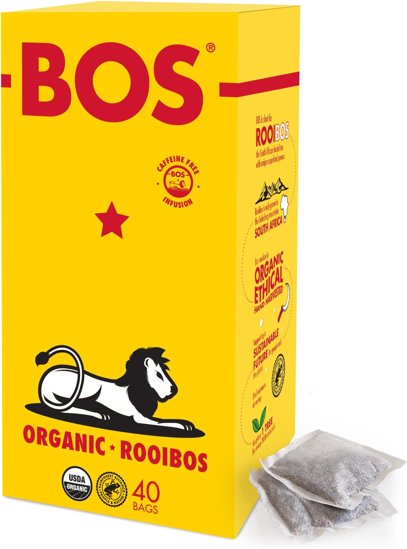 BOS Rooibos Tea Bags | 40 Bags | Organic, Caffeine Free, Naturally Sweet, Antioxidant-Rich, Herbal, Red Rooibos Tea | From South Africa