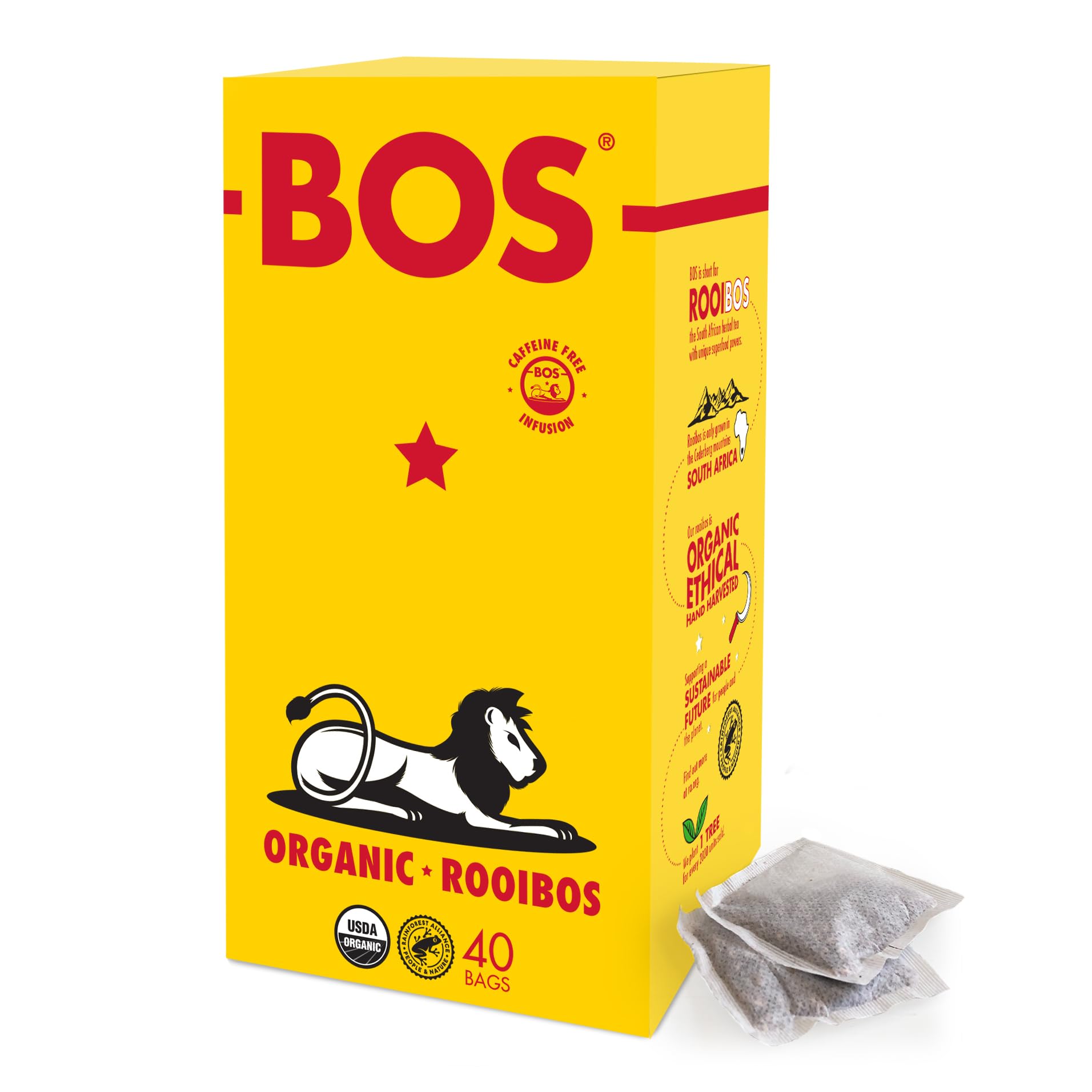 BOS Organic Rooibos Caffeine Free Tea Bags Carton, Classic Blend in a Handy Pack, 100 g, 40 Teabags (Pack of 1)USDA Organic
