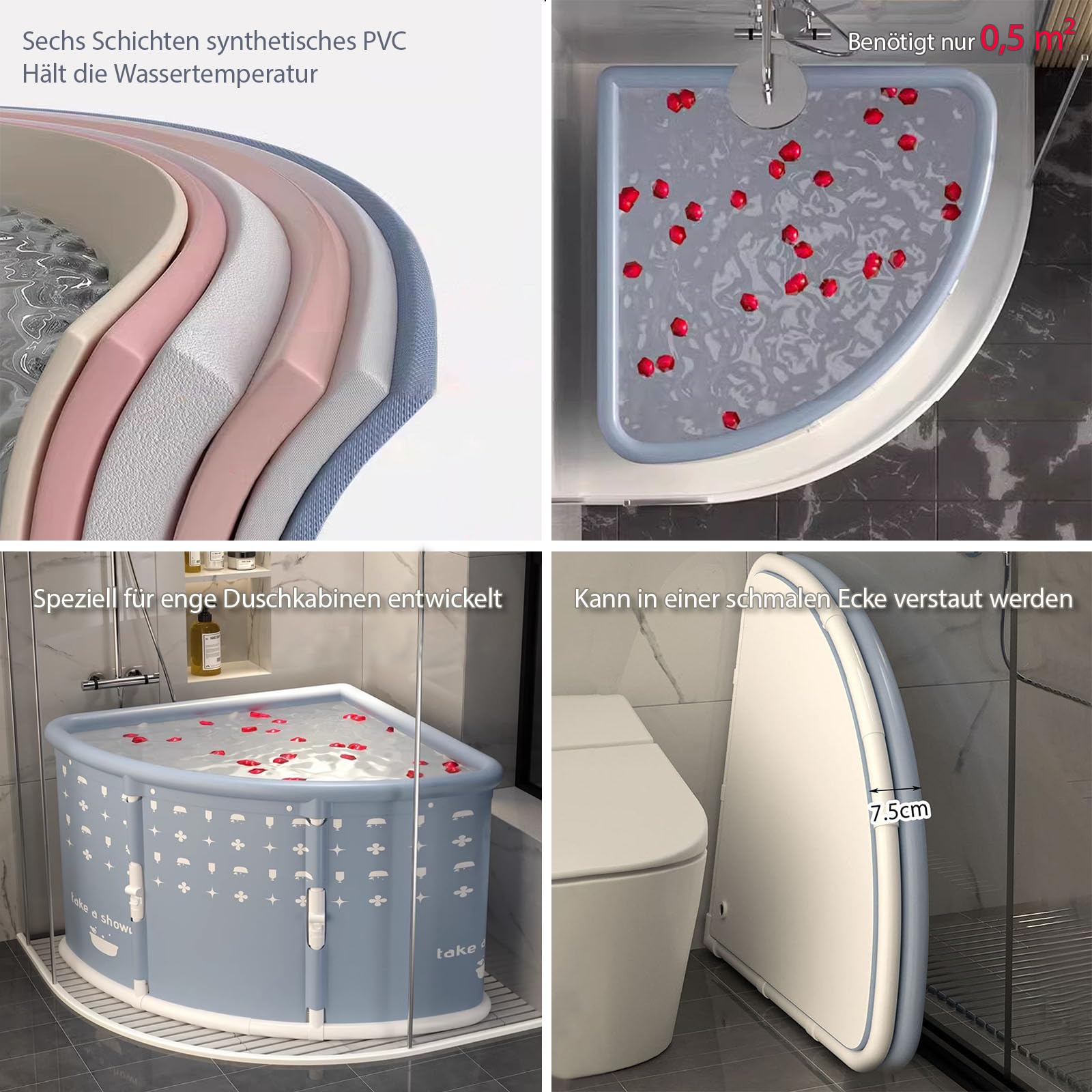 Faltbare Badewanne Für Erwachsene, 3s Ein Klick Falten, Freistehende Badewanne Mit Ablaufrohr, Tragbare Badewanne Für Home SPA, Eisbad