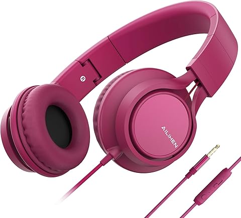 AILIHEN C8 (Upgraded) Headphones with Microphone and Volume Control Folding Lightweight Headset 3.5mm Jack for Cellphones Tablets Smartphones Computer PC Mp3/4 (Rose)