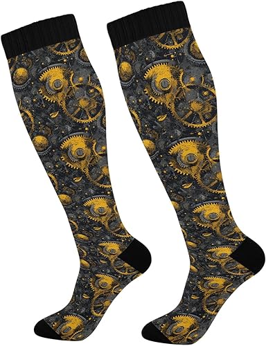 AIXIWAWA Sports Athletics Socks Vintage Gears Print Knee High Unisex for Casual Workout 1 Pair