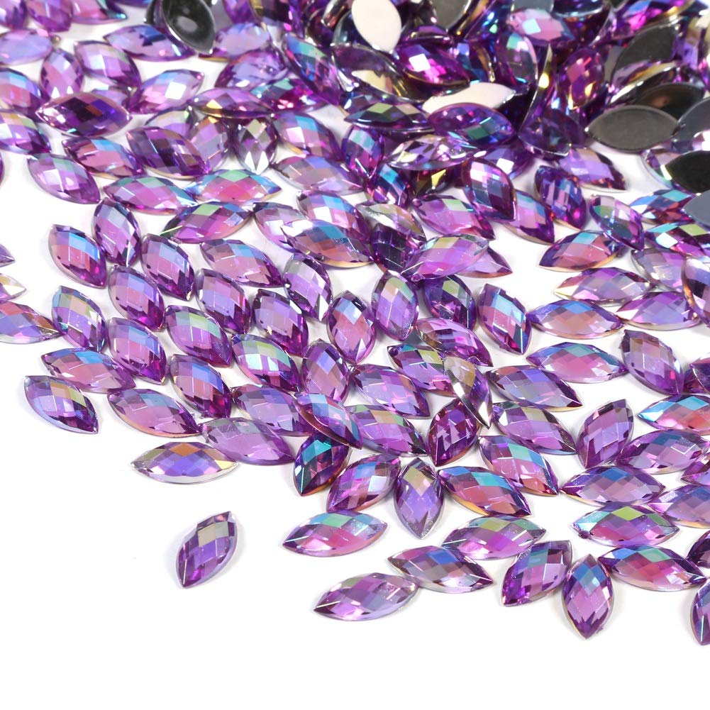 Strass en verre transparent violet clair œil de cheval à dos plat pour réparer et décorer sans trou