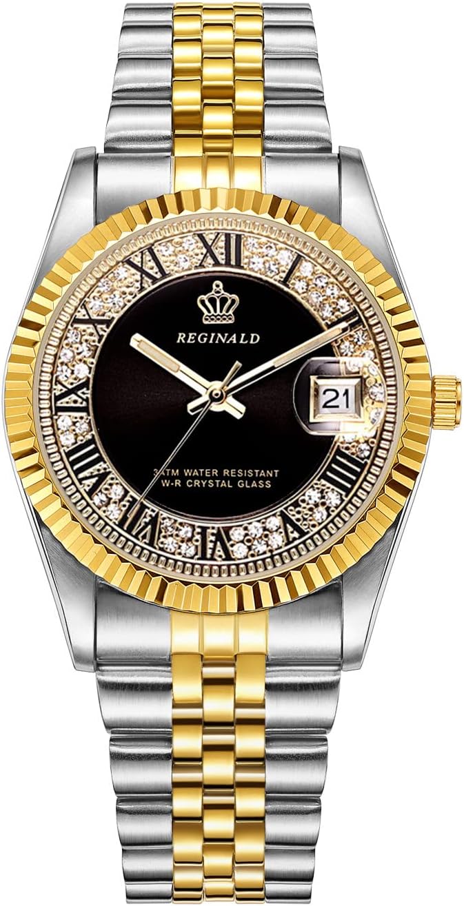 Reginald Mens Watches Hands Sapphire Full Gold Stainless Steel Quartz Dial Unisex Watch