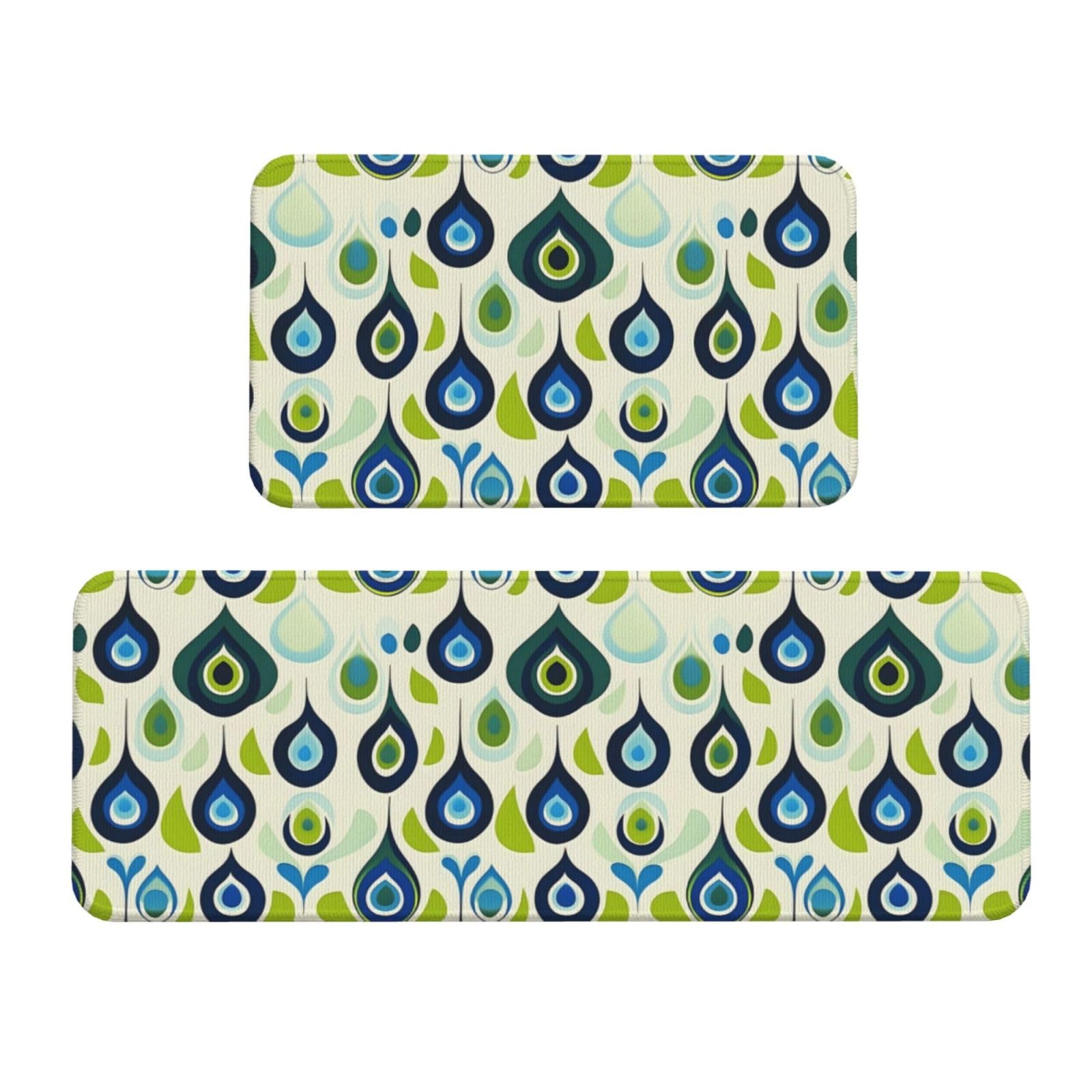 GVYGVY Antifatigue Kitchen Mats for Floor 2 Piece - Abstract Green Eyes Print Kitchen Rugs Washable, Non Slip Runner Rug Standing Mat for Office/Bathroom/Laundry/Home Decor and Accessories