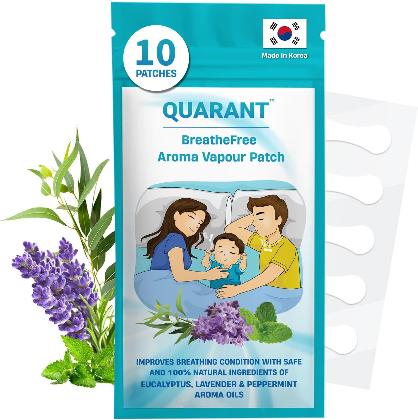 QUARANT Breathefree 100% Natural Vapour Patch for Kids & Adults, Infused with Essential Oils to Improve Breathing Conditions & Induce Restful Sleep, Aroma Therapy, Made in Korea (Pack of 10 Patches)