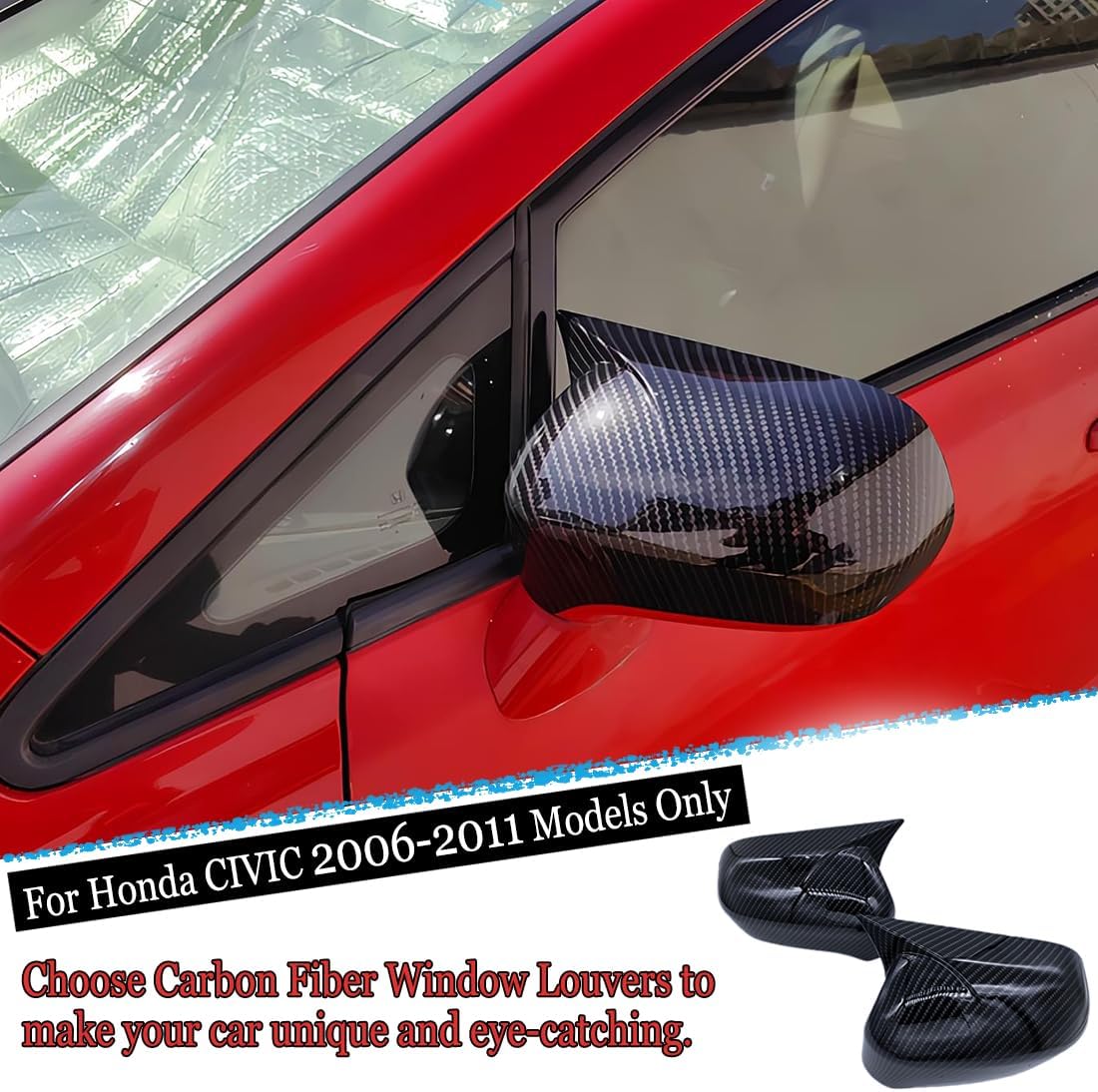 2Pcs New Rear View Mirror Outside Housing Wing Mirror Cover Cap for Honda Civic 2006-2011 - ABS Carbon Fiber Sport Interior Accessories （Mirror Cover Without Turn Signal）