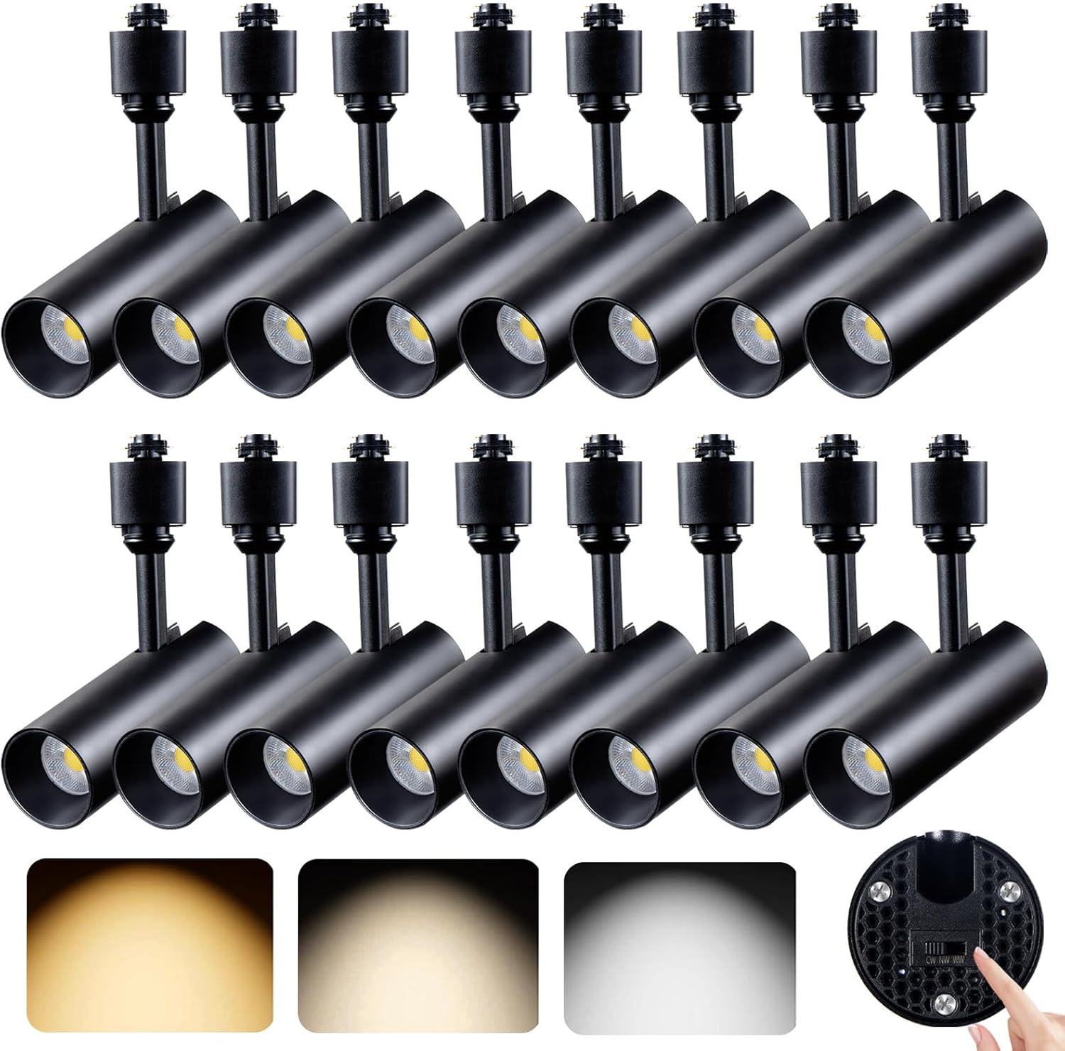 16 Pack LED Track Light Heads H Type, 10W Dimmable Track Lighting Heads Black,3 Color in Track Lighting Heads 3000K 4000K 6000K, Anti Glare Flicker Free, 24 Beam Angle 900lm CRI90+ Black 10W - 16 Pack