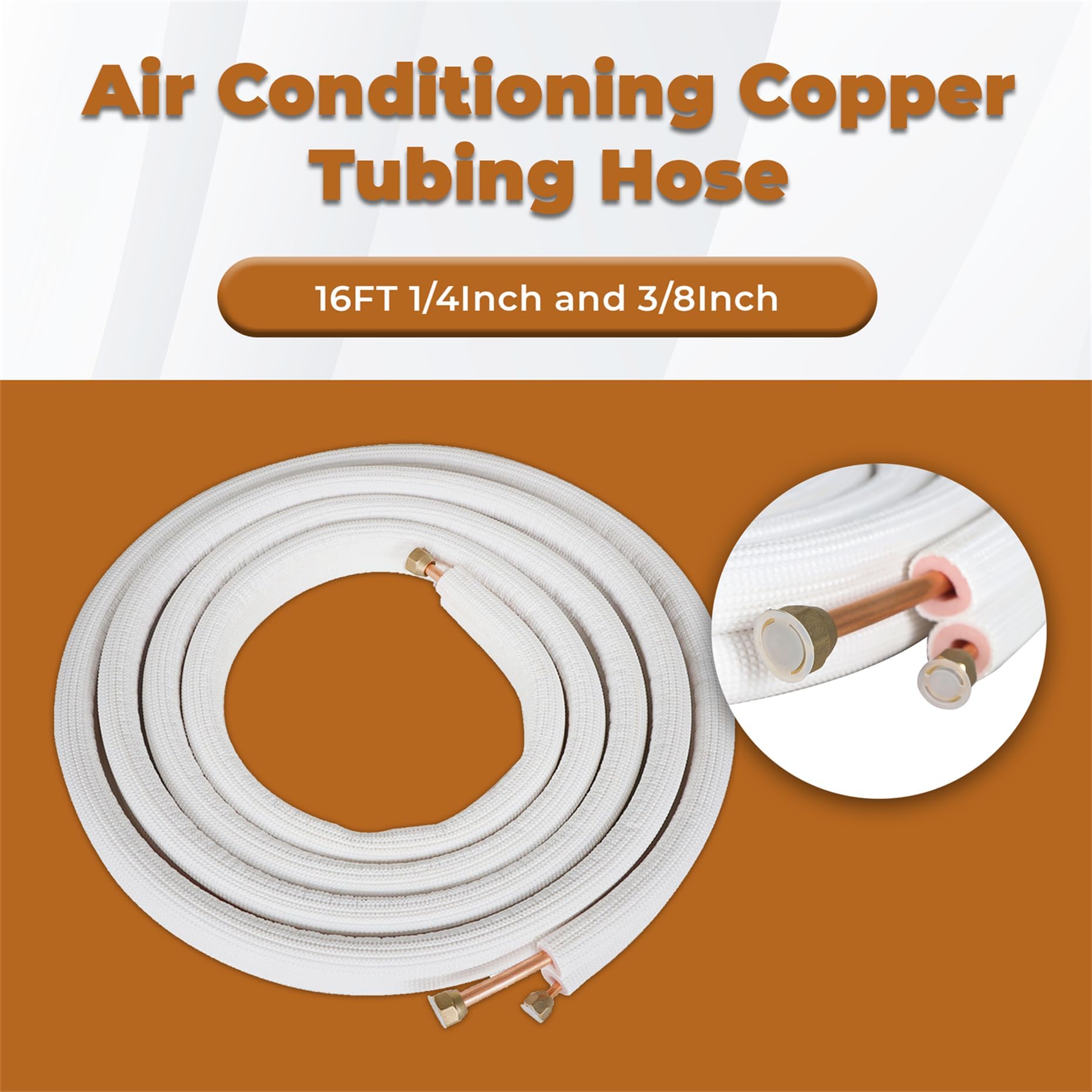 kimllier Manguera de cobre para aire acondicionado de 16 pies de 1/4 pulgadas y 3/8 pulgadas, manguera de cobre con aislamiento para aire acondicionado mini split