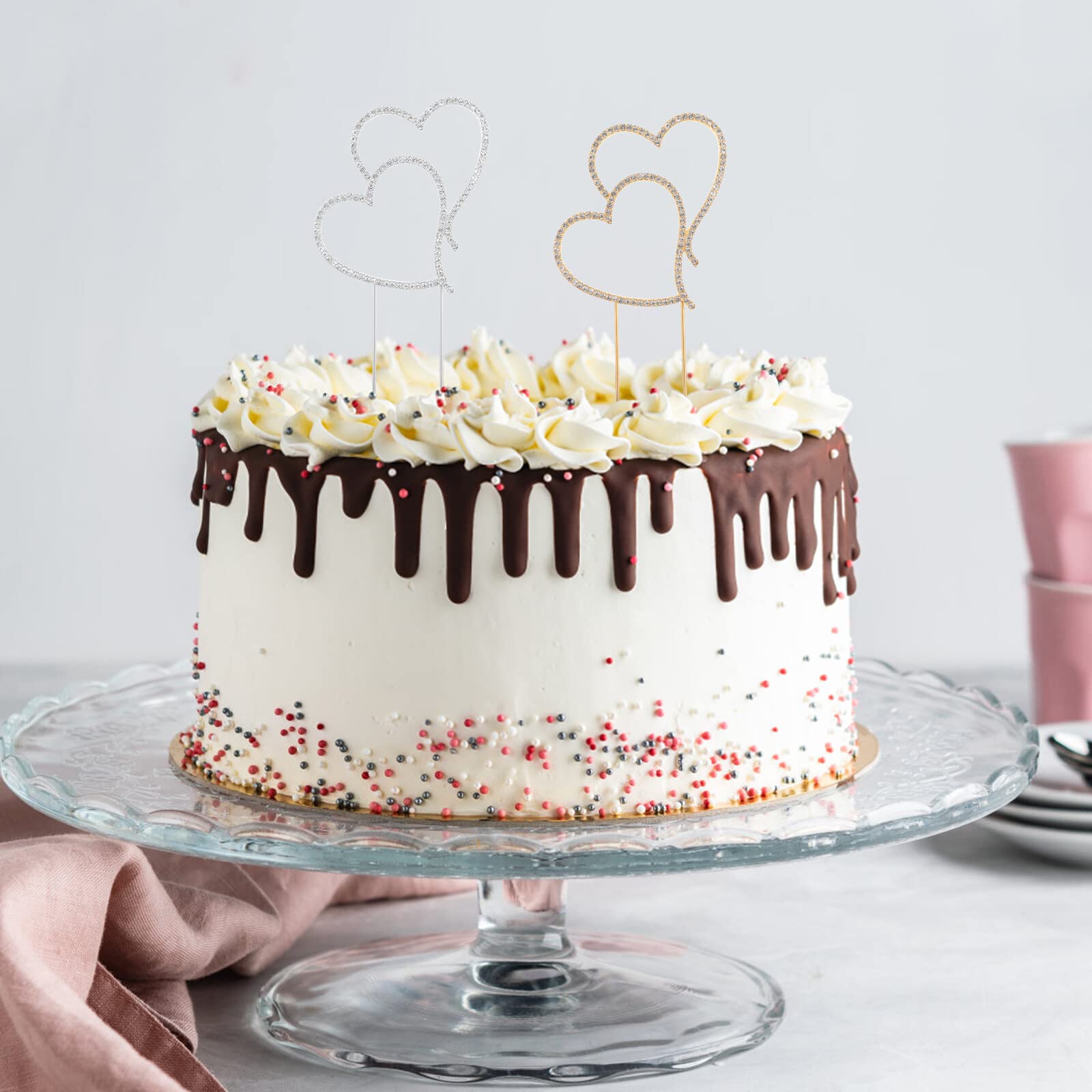 Décoration De Gâteau En Forme De Cœur Rouge 3D Pour La Saint-valentin, Avec Bâtons, Cuisson, Joyeux Anniversaire, Mariage, Cupcake, Décoration DIY