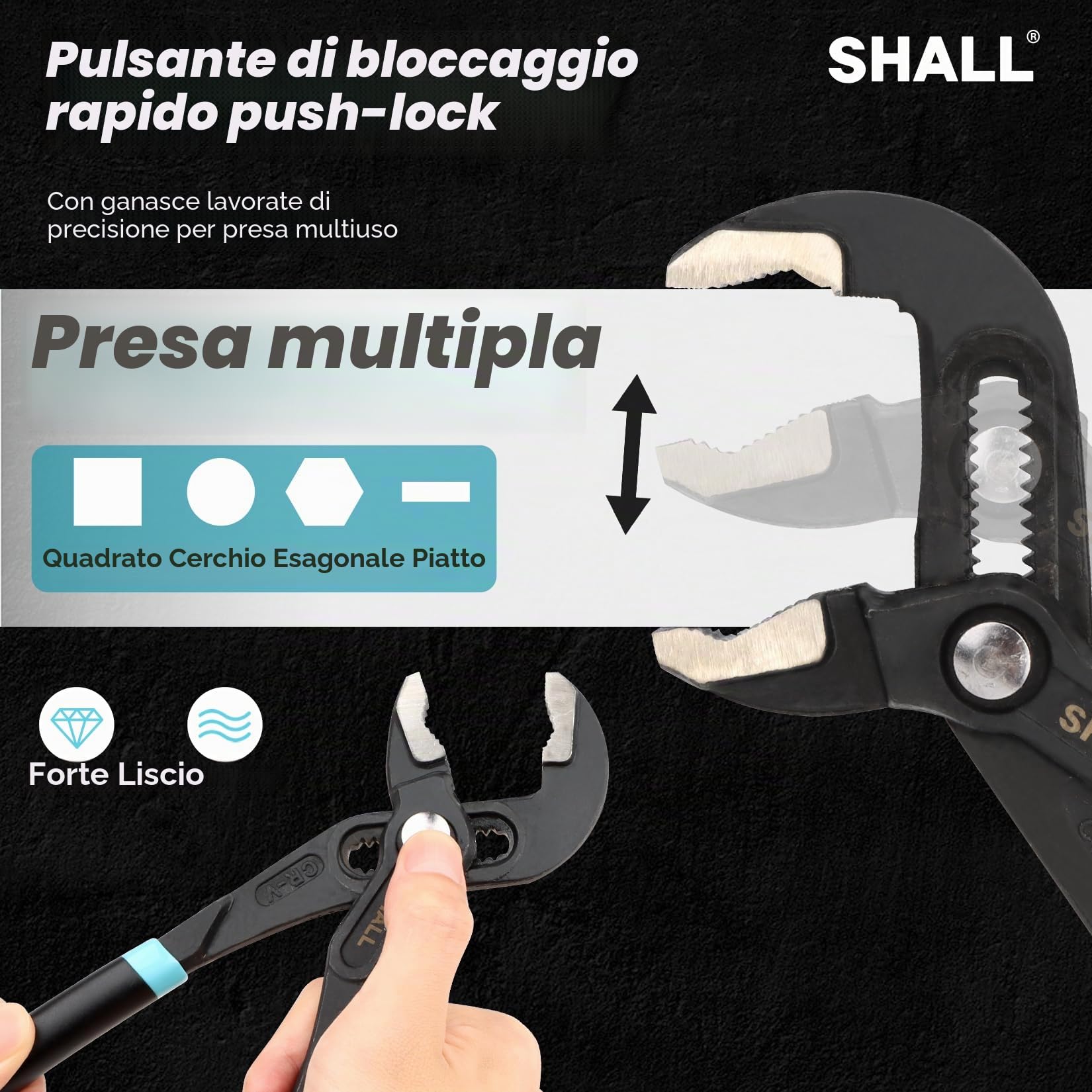 SHALL Set di pinze per giunti scanalati in 3 pezzi, pinze per pompa dell'acqua con chiusura a pressione in acciaio Cr-v,