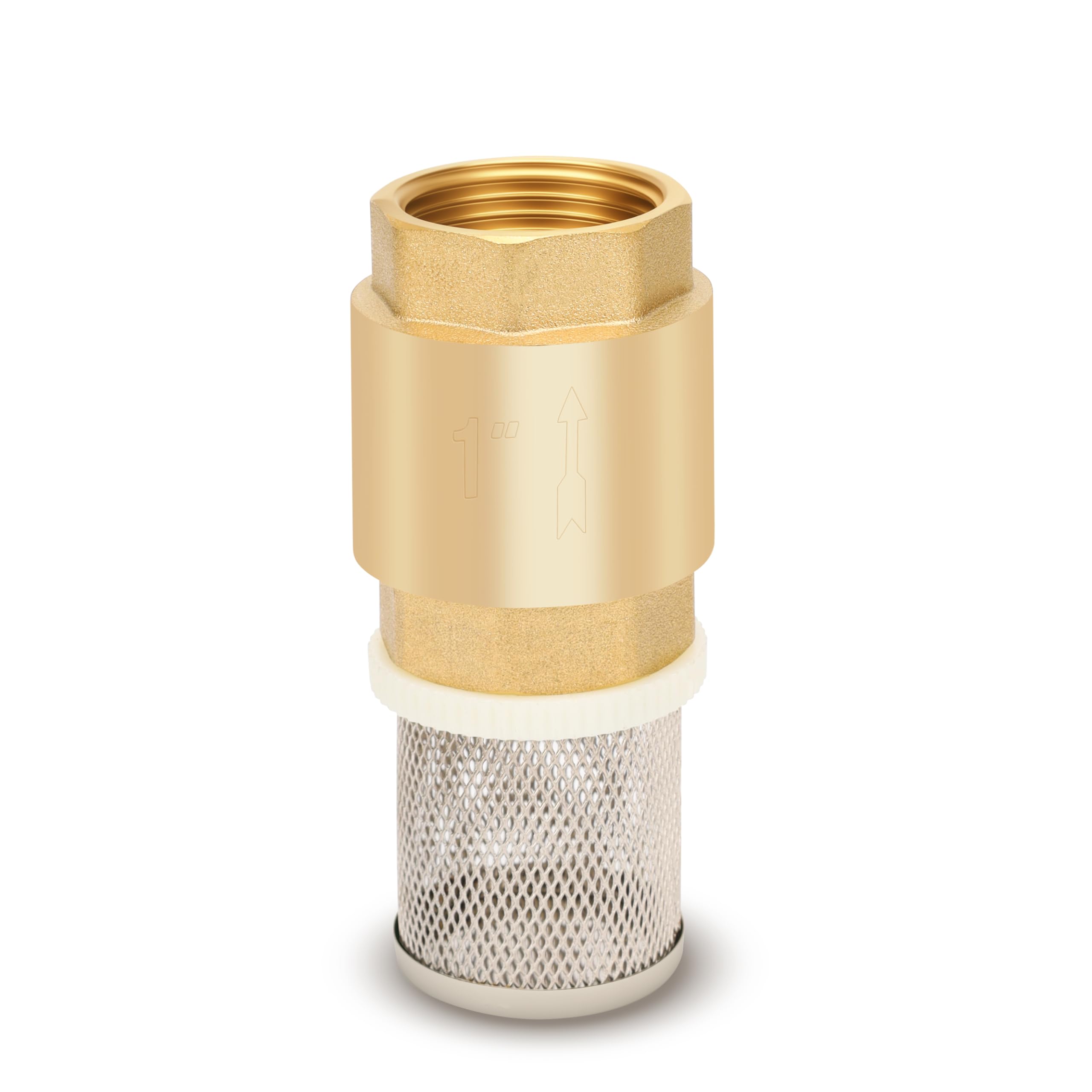 Foot Valve with Filter 1" NPT, Brass Bottom Valve, Non Return Spring Vertical Check Valve to Filter Impurities, Prevent Backflow of Media for Water