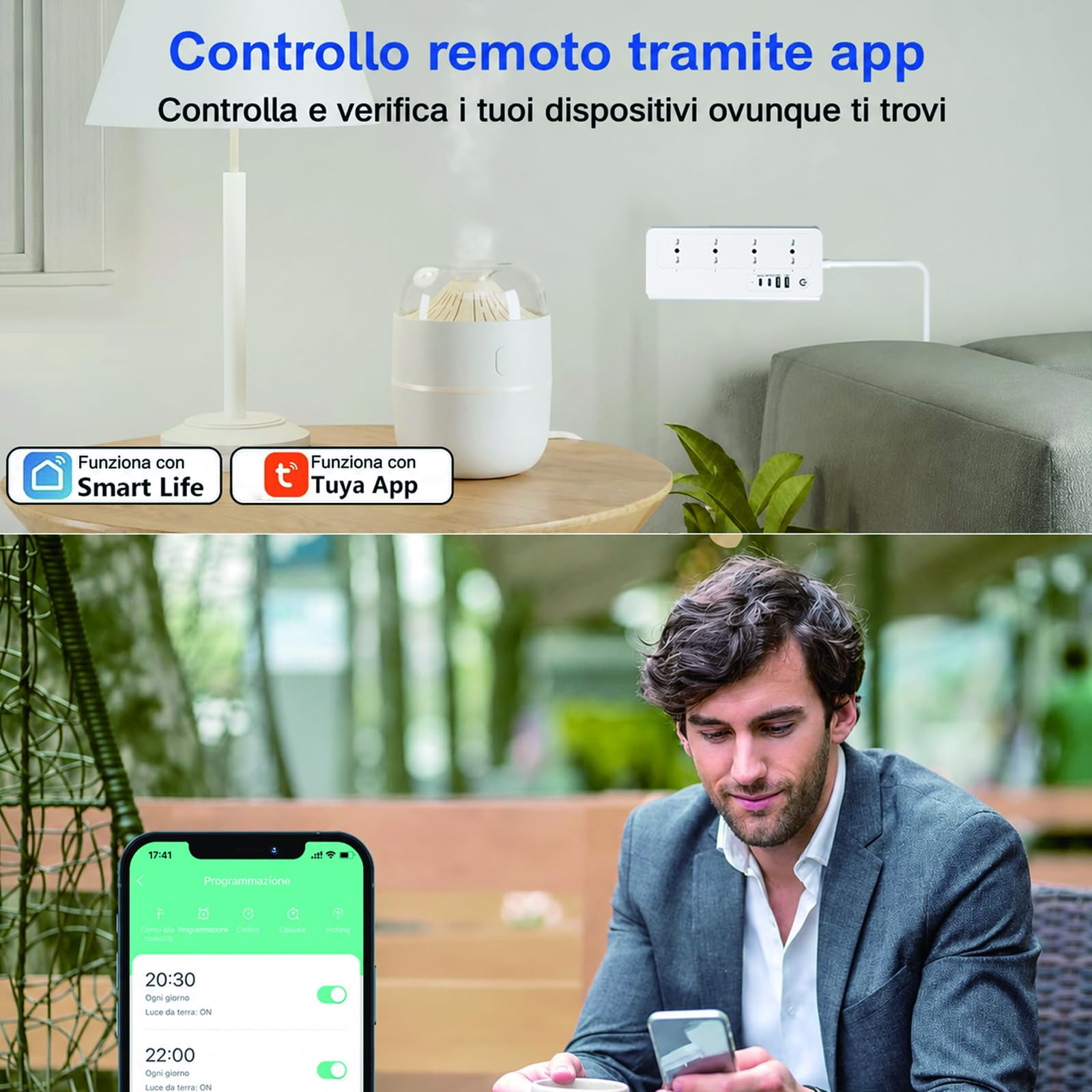 Cheda di alimentazione inteligente, Scheda di alimentazione WiFi, protezione da sovratensioni, compatible con Alexa e Google