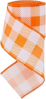 TONIFUL 2.5 Inch Orange Plaid Check Burlap Wired Ribbon, Summer Spring Easter Ribbon for Gift Wrapping, Wreath Bows Making, Crafts, Birthday, Baby Shower， Home Decoration, Easter Decor（Orange，6yds）