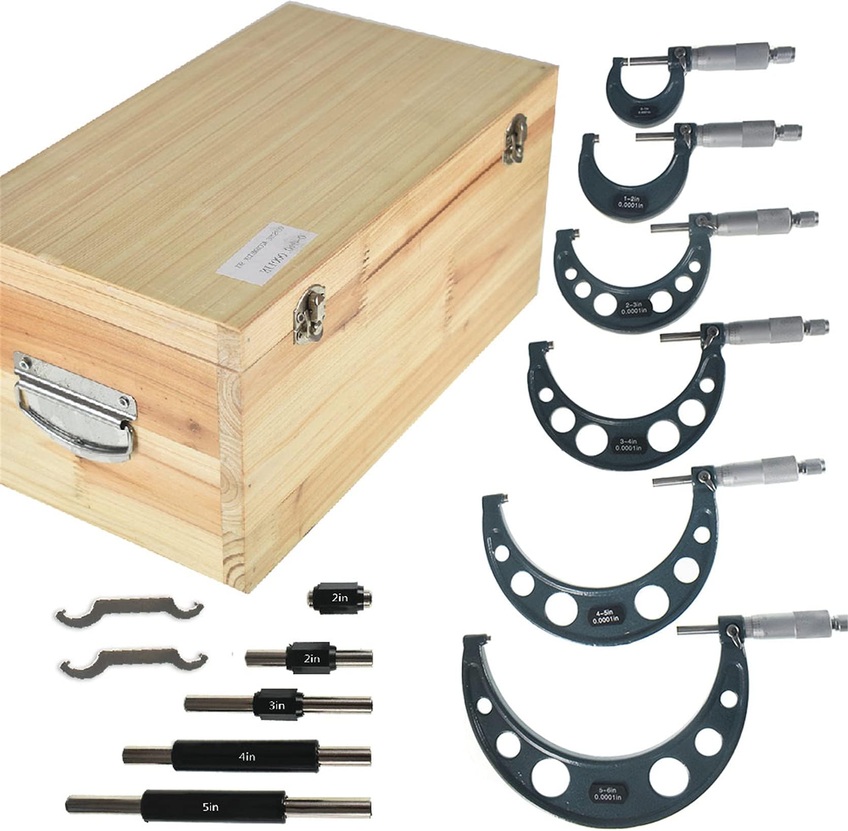 6-Pack 0-6 Inch Outside Micrometer & Accessories, Professional 0.0001 Precision Graduation W/Carbide Tips, Machinist Tool Set Industrial Tools