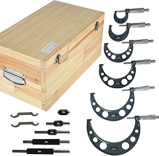6-Pack 0-6 Inch Outside Micrometer & Accessories, Professional 0.0001 Precision Graduation W/Carbide Tips, Machinist Tool Set Industrial Tools