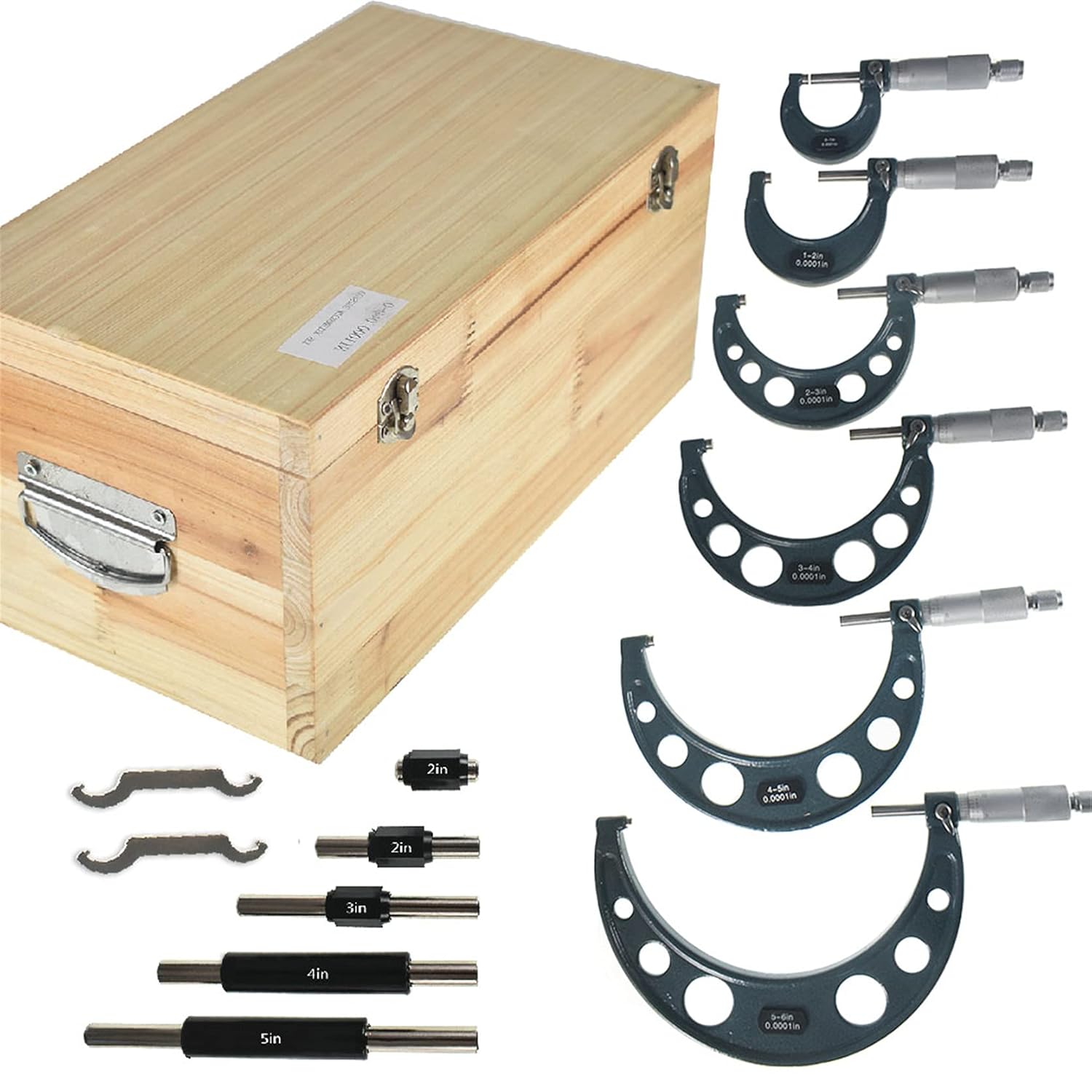 6-Pack 0-6 Inch Outside Micrometer & Accessories, Professional 0.0001 Precision Graduation W/Carbide Tips, Machinist Tool Set Industrial Tools