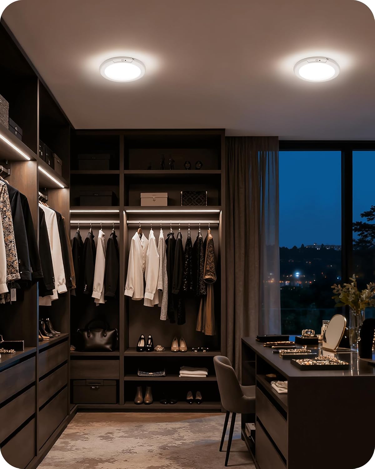 2 Pack Rechargeable Motion Sensor Ceiling Lights with Remote, Wireless Ceiling Light Battery Operated, Magnetic, 3CCT, Dimmable Shower Light, Motion Activated Light for Closet Bathroom Stairs Pantry