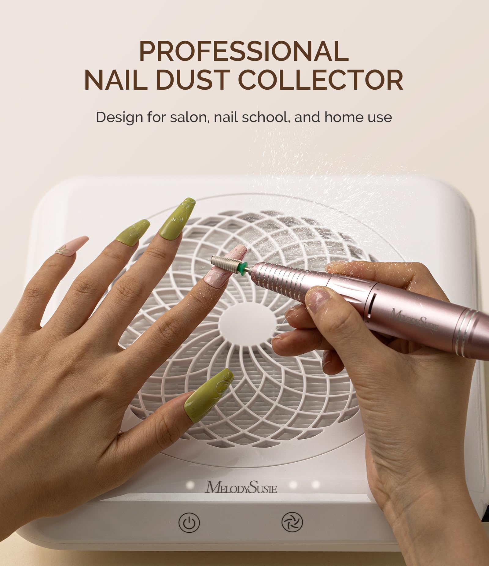 MelodySusie Professional Nail Dust Collector with Max Suction Power,SProF 4500RPM Nail Vacuum Fan with 3 Suction Modes,Touch Control & 360-Degree Capture Trusted Tool for Nail Tech & Salon Use,White - Image 2