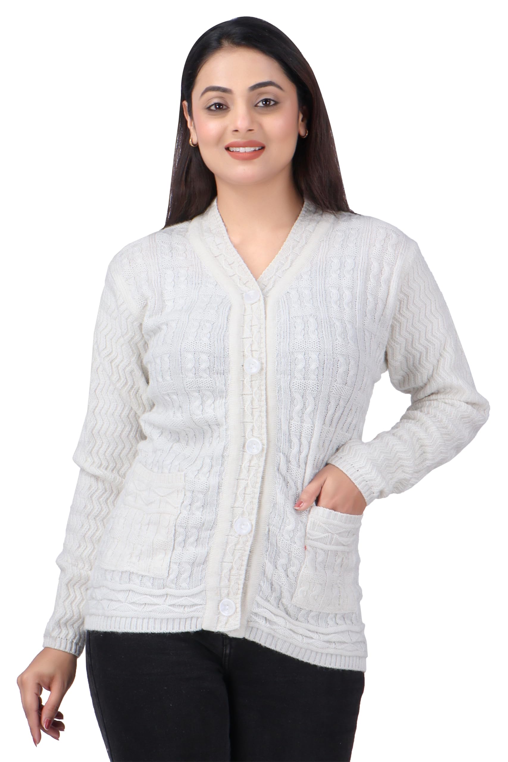 Women Long Self Design Computer Knitted Woolen Winter Wear Long Cardigan for Women (MISRI)-image-25